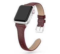 Tuocal Genuine Leather Strap Compatible with Apple Watch 38mm 40mm 41mm 42mm(Series 10) for Women Men, Slim Thin Elegant Narrow Leather Straps Compatible with Apple Watch Series 10 9 8 7 6 5 4 3 2 1