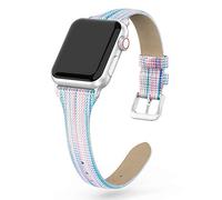 Tuocal Genuine Leather Strap Compatible with Apple Watch 38mm 40mm 41mm 42mm(Series 10) for Women Men, Slim Thin Elegant Narrow Leather Straps Compatible with Apple Watch Series 10 9 8 7 6 5 4 3 2 1