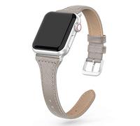 Tuocal Genuine Leather Strap Compatible with Apple Watch 38mm 40mm 41mm 42mm(Series 10) for Women Men, Slim Thin Elegant Narrow Leather Straps Compatible with Apple Watch Series 10 9 8 7 6 5 4 3 2 1