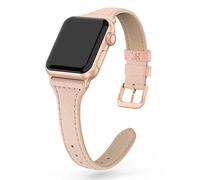 Tuocal Genuine Leather Strap Compatible with Apple Watch 38mm 40mm 41mm 42mm(Series 10) for Women Men, Slim Thin Elegant Narrow Leather Straps Compatible with Apple Watch Series 10 9 8 7 6 5 4 3 2 1