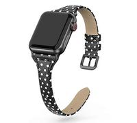 Tuocal Genuine Leather Strap Compatible with Apple Watch 38mm 40mm 41mm 42mm(Series 10) for Women Men, Slim Thin Elegant Narrow Leather Straps Compatible with Apple Watch Series 10 9 8 7 6 5 4 3 2 1
