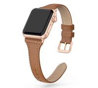 Tuocal Genuine Leather Strap Compatible with Apple Watch 38mm 40mm 41mm 42mm(Series 10) for Women Men, Slim Thin Elegant Narrow Leather Straps Compatible with Apple Watch Series 10 9 8 7 6 5 4 3 2 1