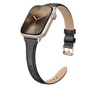 Tuocal Genuine Leather Strap Compatible with Apple Watch 38mm 40mm 41mm 42mm(Series 10) for Women Men, Slim Thin Elegant Narrow Leather Straps Compatible with Apple Watch Series 10 9 8 7 6 5 4 3 2 1