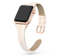 Tuocal Genuine Leather Strap Compatible with Apple Watch 38mm 40mm 41mm 42mm(Series 10) for Women Men, Slim Thin Elegant Narrow Leather Straps Compatible with Apple Watch Series 10 9 8 7 6 5 4 3 2 1