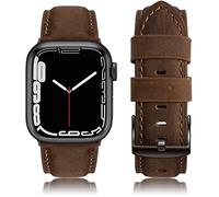 Tuocal Genuine Leather Strap Compatible with Apple Watch 42mm(Series 3/2/1) 44mm 45mm 46mm for Men Women, Vintage Leather Straps Compatible with Apple Watch Series 10 9 8 7 6 5 4 3 2 1 SE