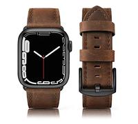 Tuocal Genuine Leather Strap Compatible with Apple Watch 42mm (Series 3/2/1) 44mm 45mm 46mm for Men Women, Vintage Leather Straps Compatible with Apple Watch Series 10 9 8 7 6 5 4 3 2 8 SE