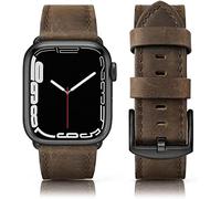 Tuocal Genuine Leather Strap Compatible with Apple Watch 42mm (Series 3/2/1) 44mm 45mm 46mm for Men Women, Vintage Leather Straps Compatible with Apple Watch Series 10 9 8 7 6 5 4 3 2 8 SE