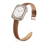 Tuocal Genuine Leather Strap Compatible with Apple Watch Strap 38mm 40mm 41mm 42mm(Series 10) for Women Men, Slim Thin Elegant Narrow Wristband for iWatch Series 10 9 8 7 6 5 4 3 2 1