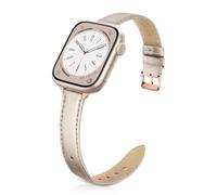 Tuocal Genuine Leather Strap Compatible with Apple Watch Strap 38mm 40mm 41mm 42mm(Series 10) for Women Men, Slim Thin Elegant Narrow Wristband for iWatch Series 10 9 8 7 6 5 4 3 2 1