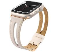 Tuocal Genuine Leather strap Compatible with Apple Watch strap 38mm 40mm 41mm 42mm(Series 10), Leather Slim Replacement Bracelet Strap Women Men for iWatch Series 10 9 8 7 6 5 4 3 2 1 SE
