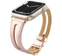 Tuocal Genuine Leather strap Compatible with Apple Watch strap 38mm 40mm 41mm 42mm(Series 10), Leather Slim Replacement Bracelet Strap Women Men for iWatch Series 10 9 8 7 6 5 4 3 2 1 SE