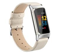 Tuocal Genuine Leather Strap Compatible with Fitbit Charge 6 & 5, Soft Breathable Leather Replacement Strap for Women & Men