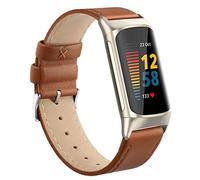 Tuocal Genuine Leather Strap Compatible with Fitbit Charge 6 & 5, Soft Breathable Replacement Strap for Women & Men