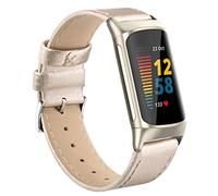 Tuocal Genuine Leather Strap Compatible With Fitbit Charge 6 and 5 for Women Men, Soft Breathable Small Large Replacement Sport Wristband