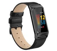 Tuocal Genuine Leather Strap Compatible With Fitbit Charge 6 and 5 for Women Men, Soft Breathable Small Large Replacement Sport Wristband