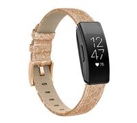 Tuocal Genuine Leather Strap Compatible With Fitbit Inspire, HR, and 2 - Replacement Sport Wristband for Women and Men, Glitter Rosegold