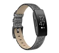 Tuocal Genuine Leather Strap Compatible with Fitbit Inspire Strap/Fitbit Inspire HR Strap/Fitbit Inspire 2 Strap , Leather Replacet Sport Wristband Compatible with Fitbit Inspire, Glitter Black
