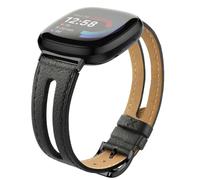 Tuocal Genuine Leather Strap Compatible with Fitbit Versa 4/3 and Sense - Slim Thin Soft Breathable Replacement Wristband with Hollow Design for Women Men