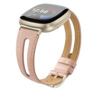Tuocal Genuine Leather Strap Compatible with Fitbit Versa 4/3, Slim Soft Breathable Replacement Wristbands with Hollow Design for Women & Men