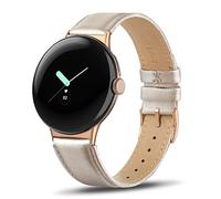 Tuocal Genuine Leather Strap Compatible with Google Pixel Watch 2 / Pixel Watch, Soft Breathable Premium Leather, Adjustable 5.5 - 7.3 Inch Wrist Size, Champagne Color, Smartwatch Band for Women Men