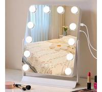 Tuocal Hollywood Vanity Mirror with Lights, 31×48cm Lighted Makeup Mirror with 12 Dimmable Led Bulbs, 3 Lighting Modes, 360° Rotation USB and Type-C Output Port Smart Touch Screen Control for Bedroom