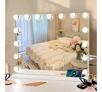 Tuocal Hollywood Vanity Mirror with Lights, 58×43cm Lighted Makeup Mirror with 15 Dimmable Led Bulbs, 3 Lighting Modes, USB Output Port Smart Touch Screen Control for Bedroom, Dressing Room