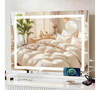 Tuocal Hollywood Vanity Mirror with Lights, 58 x 46cm Makeup Mirror with Smart Touch 3 Colors Dimmable, USB and Type-C Output Ports Touch Screen Control for Bedroom, Dressing Room