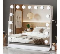 Tuocal Hollywood Vanity Mirror with Lights, 60×53cm Lighted Makeup Mirror with 15 Dimmable Led Bulbs, 3 Lighting Modes, 360° Rotation USB and Type-C Output Port Smart Touch Screen Control for Bedroom