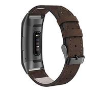 Tuocal Leather Strap Compatible with Fitbit Charge 3 / Fitbit Charge 4, Adjustable Leather Strap for Men and Women - Brown