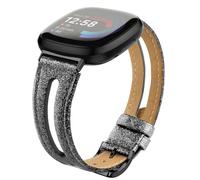 Tuocal Leather Strap Compatible with Fitbit Versa 4 / Versa 3 Wristband/Sense Leather Strap, Slim Soft Replacement Strap Compatible with Fitbit Versa 4 / Versa 3 / Sense Women Men, Glitter Black