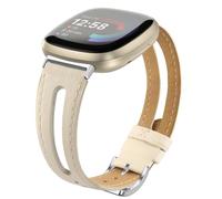 Tuocal Leather Strap Compatible with Fitbit Versa 4 / Versa 3 Wristband/Sense Leather Wristband, Slim Soft Replacement Strap Compatible with Fitbit Versa 4 / Versa 3 / Sense Women Men, Beige