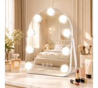 Tuocal Makeup Mirror with Lights, Hollywood Vanity Mirror, 35x30cm, White | Light Up Mirror with 9 Dimmable Bulbs, Smart Touch, 360° Rotation, Detachable 10X Magnification, AC-Powered, Metal Frame