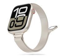 Tuocal Narrow Strap Compatible with Apple Watch Strap 42 mm, 44 mm, 45 mm, 49 mm, Slim Milanese Mesh Metal Apple Watch Strap for iWatch Ultra 2 / Ultra Series 10 9 8 7 6 5 4 3 2 1, Women's Starlight