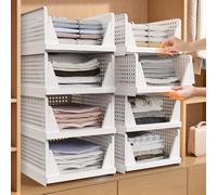 Tuocal Pack of 8 Stackable Cupboard Wardrobe Organiser Foldable Storage Boxes Stackable Shelf Storage Space Saving Cupboard Drawer for Bedroom, Kitchen, Bathroom, Office