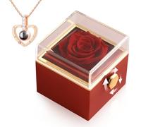 Tuocal Preserved Real Rose for Her, Gift Box with I Love You Necklace in 100 Languages, Eternal Red Rose Gifts for Woman Wife Girlfriend Mother on Birthday, Valentine's Day, Mother's Day, Christmas