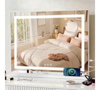 Tuocal Vanity Mirror with Lights, 58 x 46cm LED Makeup Mirror with Smart Touch 3 Colors Dimmable, USB and Type-C Output Ports Touch Screen Control for Bedroom, Dressing Room