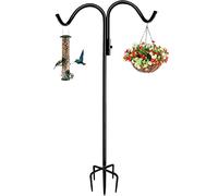 Tuohours 76 Inch Double Shepherd Hook Stand for Outdoor Birdfeeder, Adjustable Two Sided Garden Bird Feeder Pole Holder for Birdhouse Planter Solar Light Lantern, Black, 1 Pack