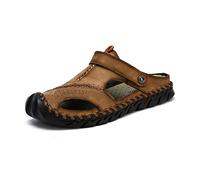 Tuoig Big Size 48 Men Leather Sandals Summer Classic Men Shoes Slippers Soft Sandals Men Roman Comfortable Outdoor Walking Footwear (Color : Khaki, Shoe Size : 48)