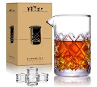 TUOJOYNFON 710 ml Cocktail Mixing Glass, Crystal Diamond Cut Stirring Glass | Thick Weighted Base Cocktail Glass Lead Free Home Bar Craft Bar Bartender Whiskey Martini Manhattan