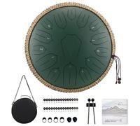 TUOKING Steel Tongue Drum 13 inch 15 Notes Rain Drum for Outside D Key with Lotus Design - Handpan Percussion Instrument for Meditation,Yoga,and Music Therapy,Gift for Beginners & Adults(Green)