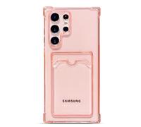 Tuokiou for Samsung Galaxy S25 Ultra Case,Clear Protective Card Slot,Slim Fit Drop Resistant Soft TPU Wallet Case with Bumper,Cute Card Holder Pocket for Galaxy S25 Ultra 6.8" (Pink)