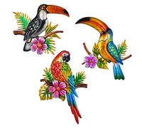 Tuokiuhn Metal Bird Wall Decor Toucan Macaw Decoration Bird Wall Art Tropical Wall Art Suitable for Outdoor Fence Patio Wall Decorations Set of 3