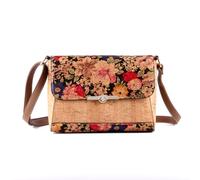 Tuokrisa Natural cork zipper Secret key Double latch adjustable shoulder bag purse tote crossbody, Floral, 9.45x3.54x7.48 inches