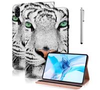TUOLISG Case for Honor Pad X8a 11 Inch 2024, PU Leather Flip Cover with Stand Functional Card Slot and Elasticized Closure, White tiger