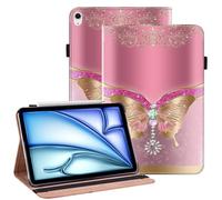 TUOLISG Case for iPad Air 11 Inch M4(2026)/M3(2025)/M2(2024), Air 5th/4th Gen, PU Leather Flip Cover with Kickstand Card Slot, supports Apple Pencil Pro and Pencil (USB-C), Pink butterfly
