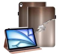 TUOLISG Case for iPad Air 13 inch M4 2026/M3 2025/M2 2024 with Pencil Holder & Card Slots & Auto Sleep, PU Leather Stand Shockproof Cover Case for iPad Air 13, Silver flower
