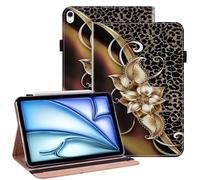 TUOLISG Case for iPad Air 13 inch M4 2026/M3 2025/M2 2024 with Pencil Holder & Card Slots & Auto Sleep, PU Leather Stand Shockproof Cover Case for iPad Air 13, Metallic flower