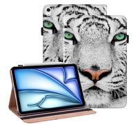 TUOLISG Case for iPad Air 13 inch M4 2026/M3 2025/M2 2024 with Pencil Holder & Card Slots & Auto Sleep, PU Leather Stand Shockproof Cover Case for iPad Air 13, White tiger