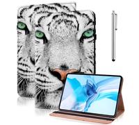 TUOLISG Case for Samsung Galaxy Tab A7 10.4 2022/2020 (SM-T500/T503/T505/T507), PU Leather Flip Cover with Stand Functional Card Slot and Elasticized Closure, White tiger