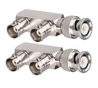 TUOLNK 2 Pack BNC Plug to 2 BNC Jack Socket F Shape 3 Ways Coaxial Connector Adapter Splitter Tee Connector